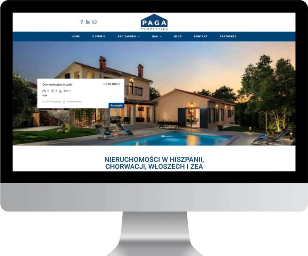 Profesjonalna strona internetowa PAGA Properties- portfolio STRIEM